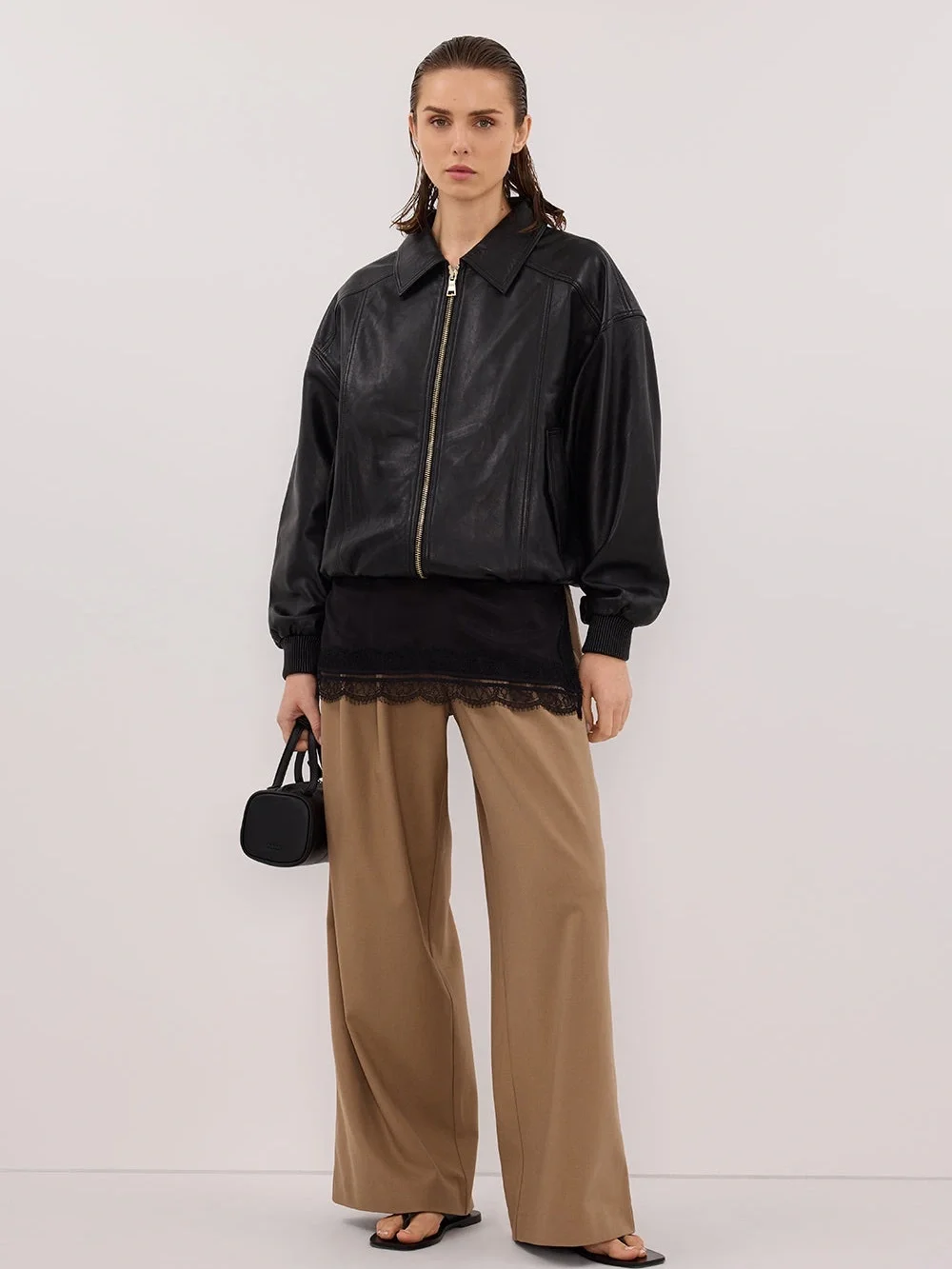 DISSH HUTTON BLACK LEATHER BOMBER JACKET - 6 / BLACK - Picture 4 of 5